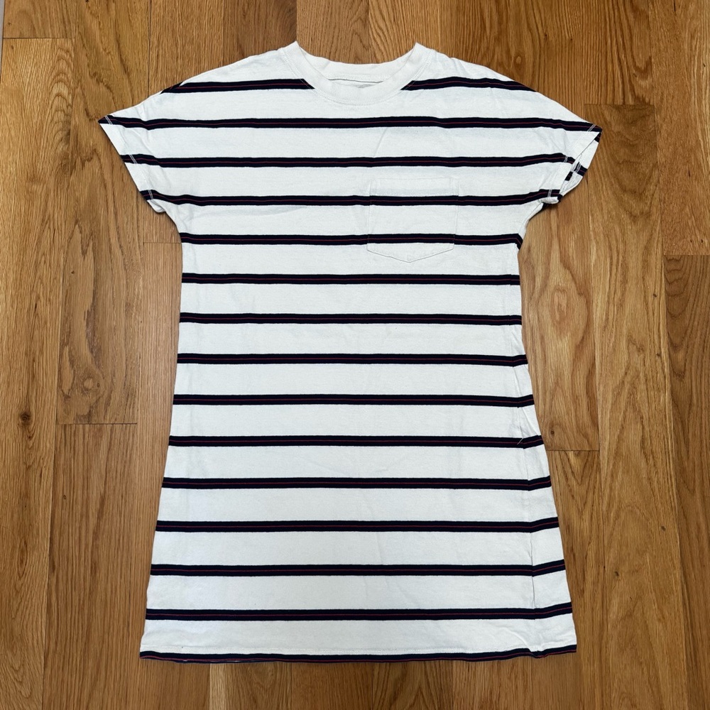 Madewell White and Navy Striped T-Shirt Dress